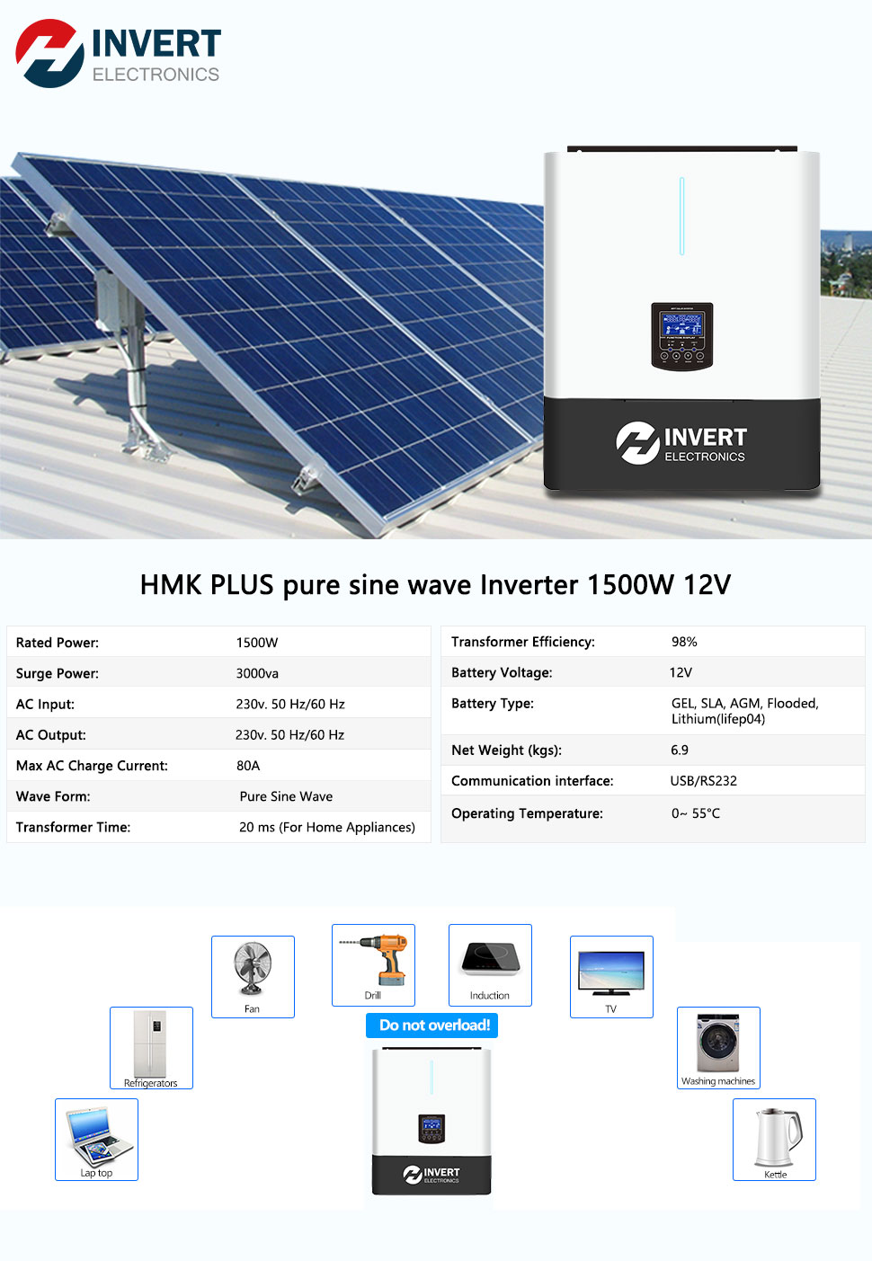 Safe Commercial Off Grid Solar Inverter without Battery