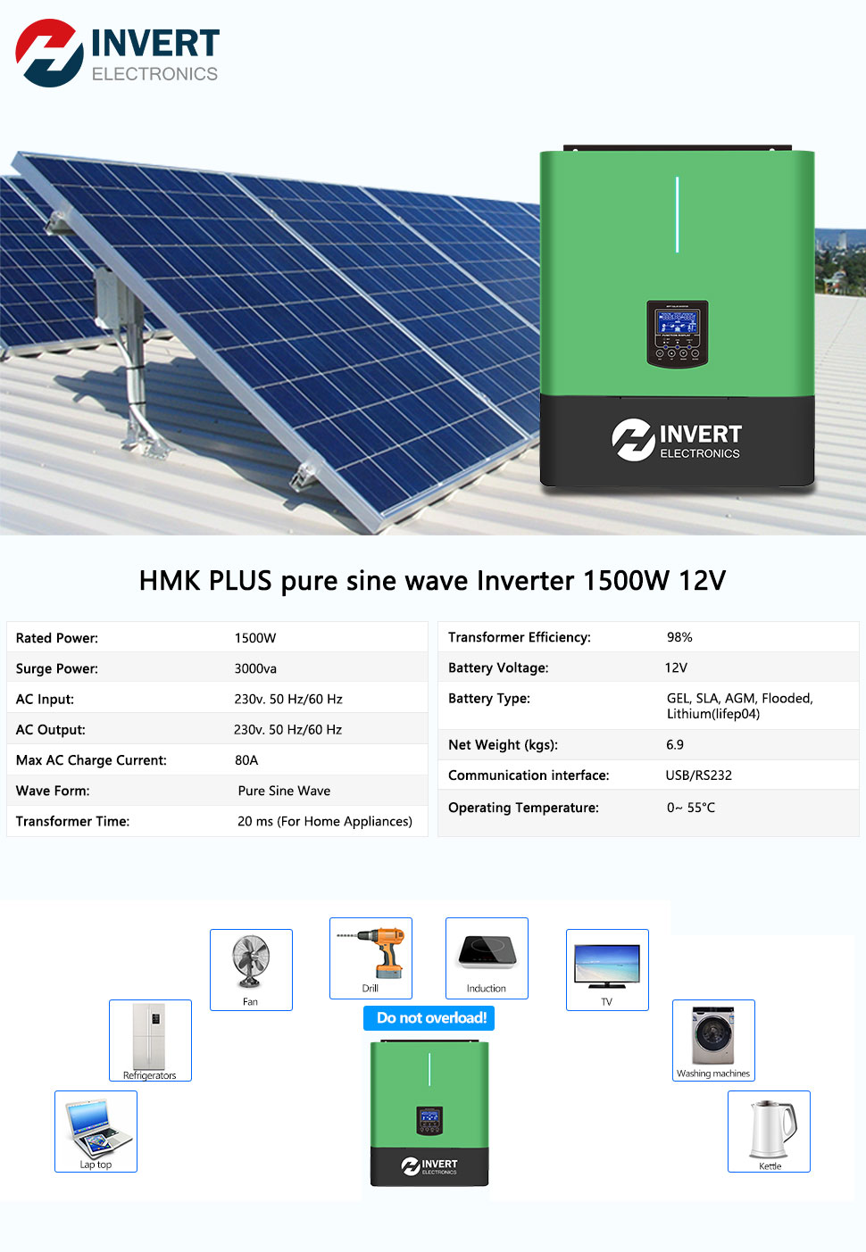 1kva 12v Solar Charge Off Grid Solar Inverter for Commercial