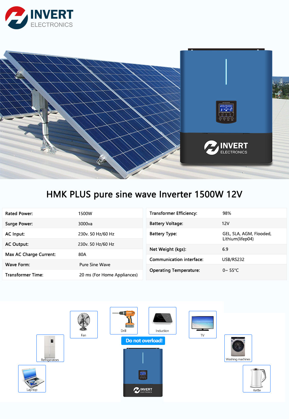 1kw 12v Reliable Off Grid Solar Inverter for Home